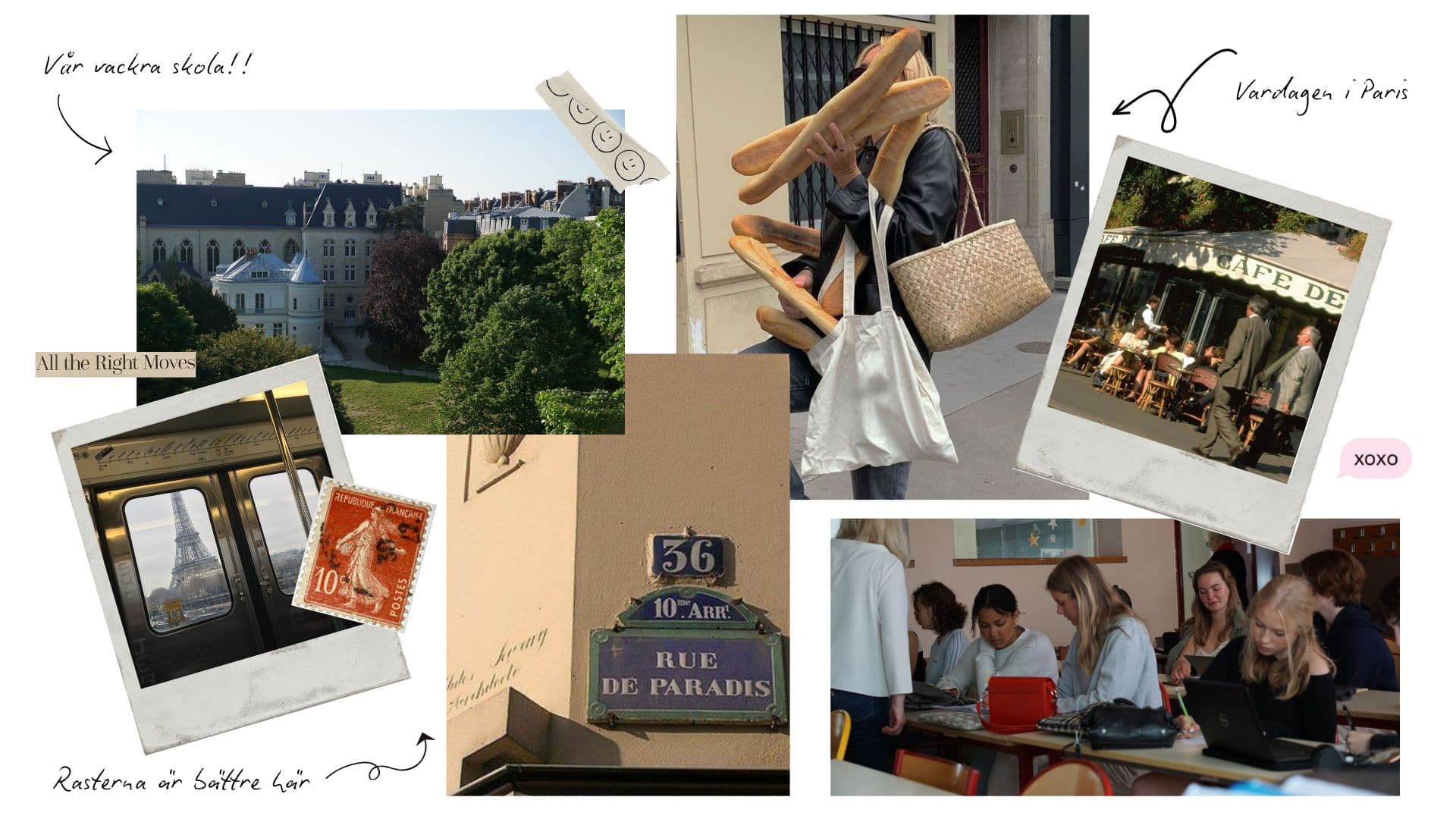 Moodboard collage med bilder från skolan och Paris